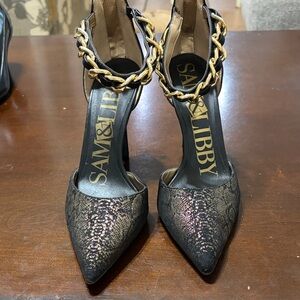 Sam & Libby Black and Gold Chain Heels